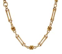 Victorian 9ct gold double bar and knot design link necklace