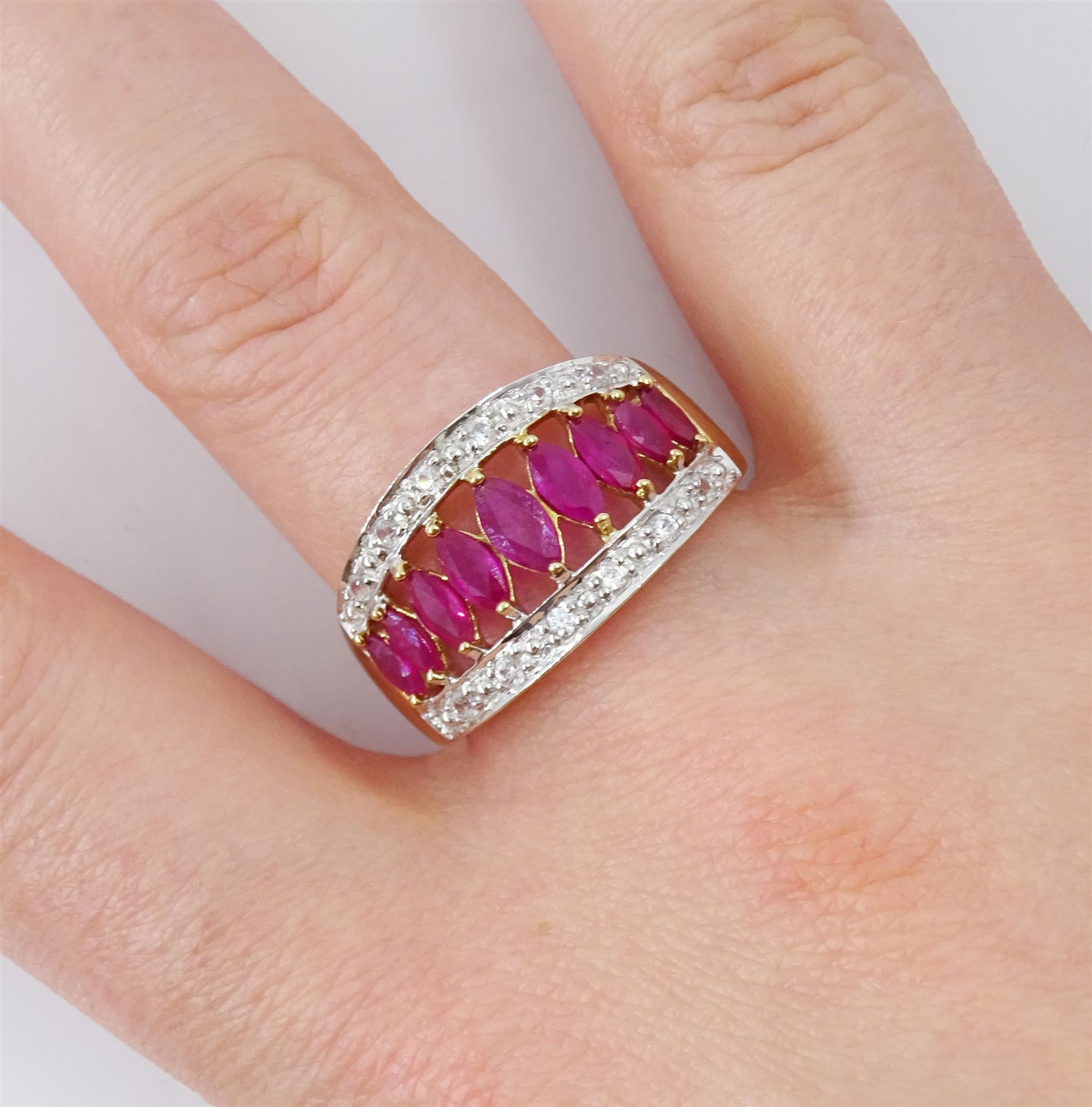 9ct gold marquise shaped ruby and diamond ring - Image 2 of 4