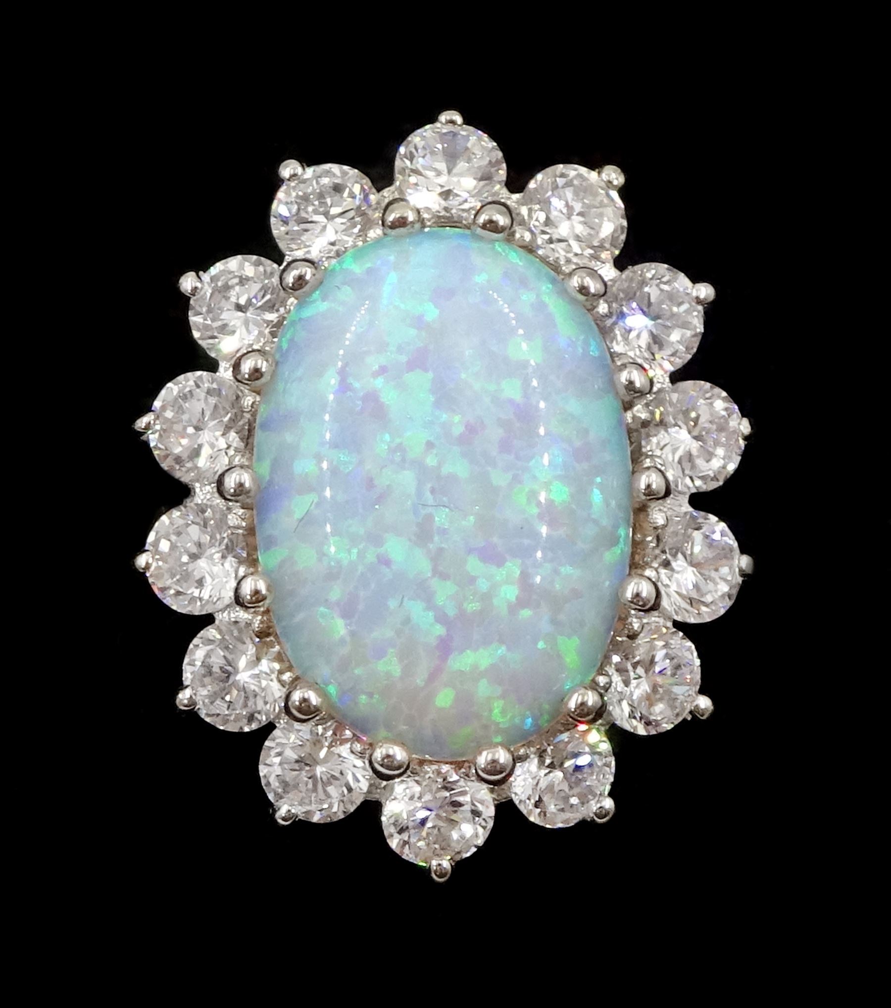 Silver opal and cubic zirconia cluster ring