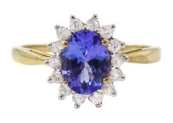 9ct gold oval tanzanite and cubic zirconia cluster ring