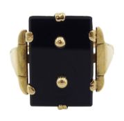 Early 20th century 9ct gold black onyx panel ring