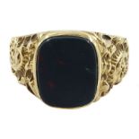 9ct gold single stone bloodstone signet ring