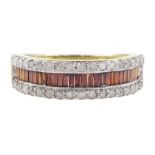 9ct gold three row clear and cognac diamond ring