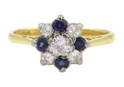 18ct round brilliant cut diamond and sapphire cluster ring