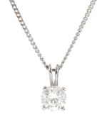 18ct white gold single stone round brilliant cut diamond pendant necklace