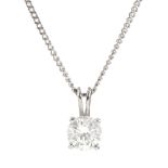 18ct white gold single stone round brilliant cut diamond pendant necklace