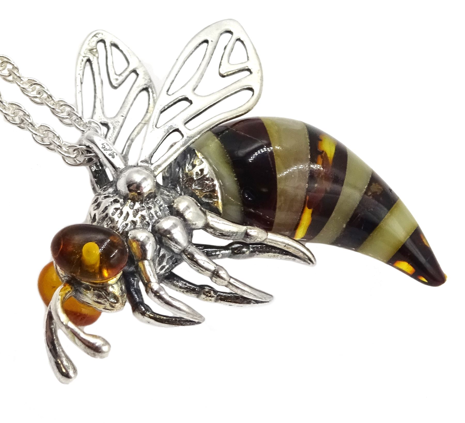 Silver Baltic amber honey bee pendant necklace - Image 2 of 3