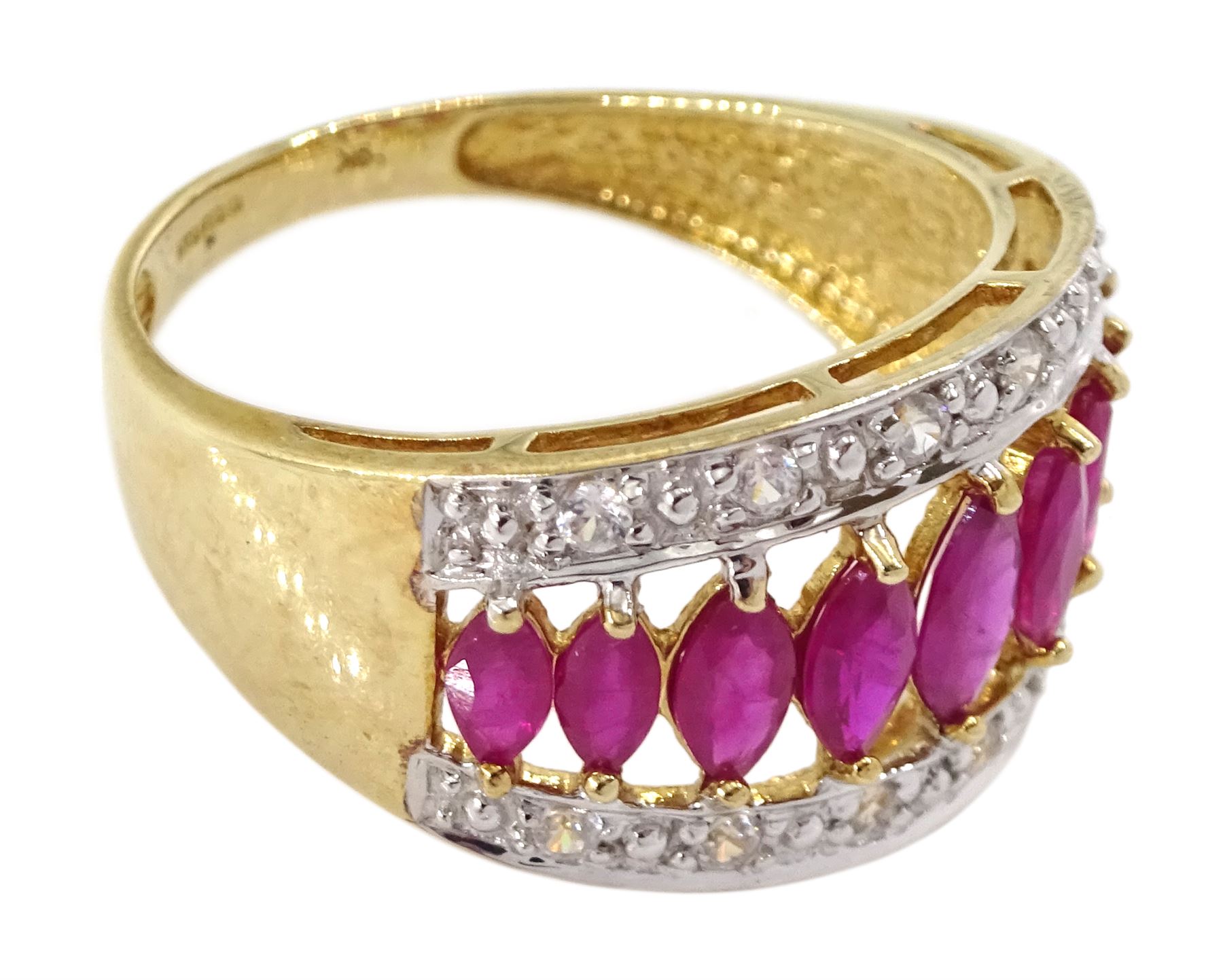 9ct gold marquise shaped ruby and diamond ring - Image 3 of 4