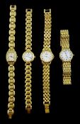 Four Raymond Weil ladies gold-plated quartz wristwatches including Fidelio Ref.4702