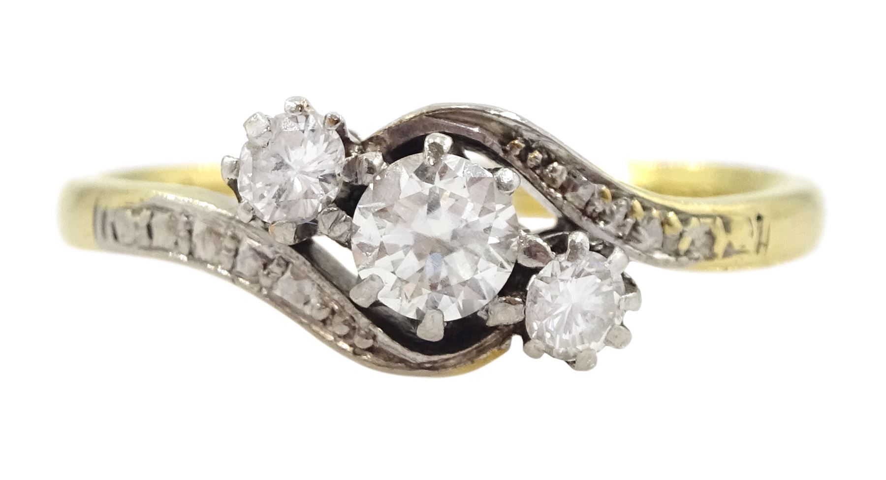 18ct gold three round brilliant cut diamond crossover ring