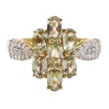 9ct gold pale green stone and diamond cluster ring