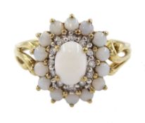 9ct gold opal and diamond cluster ring