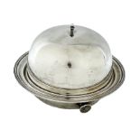 Edwardian silver circular muffin warming dish with domed cover and hot water base D19cm London 1902