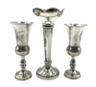 Pair of silver Kiddush cups with engraved decoration H10cm London 1920 Maker J Zeving (or Joseph Zwe