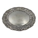 Late Victorian small silver salver or card tray with pierced and embossed border D20cm Sheffield 189