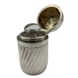 Victorian silver cylindrical scent flask of spiral design