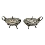 Pair Continental 800 standard silver salts of oval design with loop handles