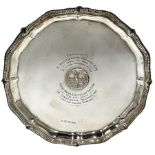 Silver circular salver with bead edge and inscription 'Ilkley Motor Cycle and Light Car club 1922' D