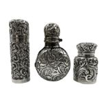 Late Victorian silver scent flask chased with scrolls
