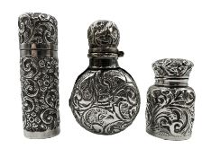 Late Victorian silver scent flask chased with scrolls