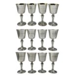 Set of twelve silver goblets with gilded interiors