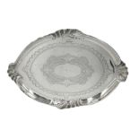 Edwardian silver oval tray with engraved decoration