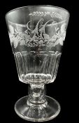 William IV large glass goblet with floral etched decoration and initialled 'L C'