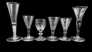 18th century ale glass with flared conical bowl and teardrop stem on circular folded foot H16.5cm