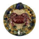 20th century Portuguese 'Palissy' majolica wall plate with a large central crab