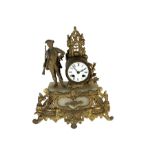 French - late 19th century alabaster and gilt spelter 8-day mantle clock