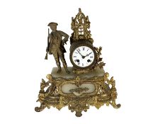 French - late 19th century alabaster and gilt spelter 8-day mantle clock