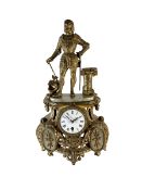 French - late 19th century 8-day gilt-spelter and alabaster mantle clock