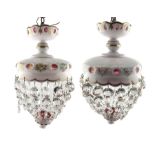Pair of Bohemian cranberry glass ceiling lights