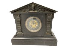 French - late 19th century Belgium slate 8-day mantle clock with an architectural pediment and Tympa