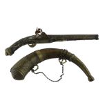 North African Atlas mountains flintlock pistol inset with cut brass decoration with brass pommel and