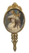 Early 20th century oval miniature head and shoulders portrait on ivory of a lady wearing a large hat