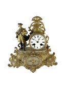 French - Alabaster and gilt-spelter 8-day mantle clock c1880