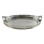 Victorian Roberts & Belk navette form silver-plated tray with pierced swag gallery