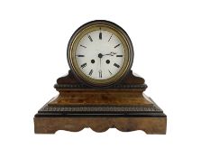 French 19th century - Burr walnut and ebony 8-day library clock