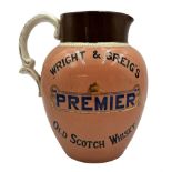 Victorian Wright & Greig's "Premier" Old Scotch Whisky jug by W M Brownlie Ltd