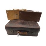 Three vintage attache cases and a leather suitcase by Samuel Taylor