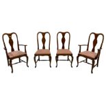 Set four (2+2) stained beech dining chairs