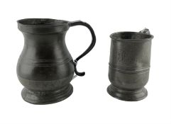 Victorian pewter baluster quart mug and another 19th century pewter mug