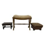 Regency design stool; small carved hardwood stool with spiral turned supports