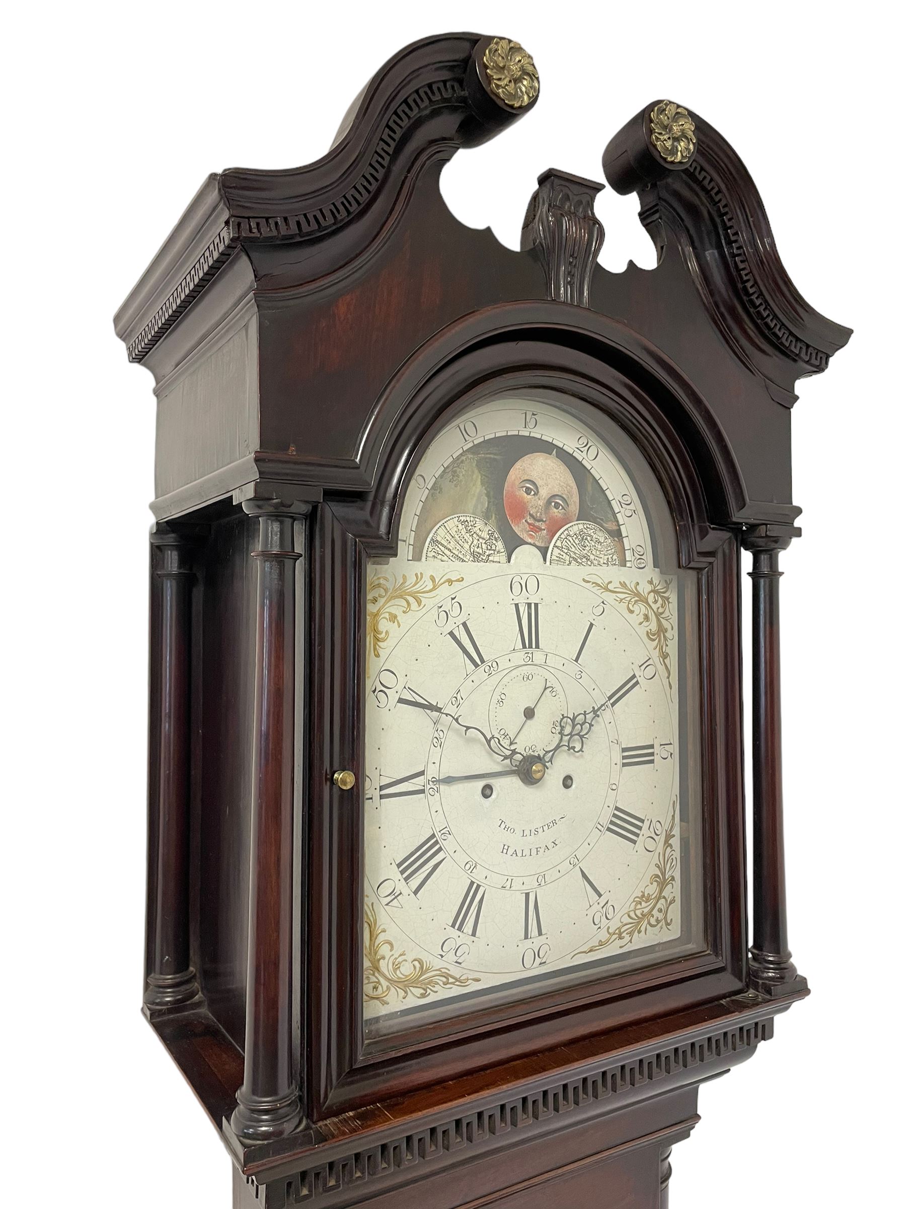 Thomas Lister of Halifax - late 18th century solid mahogany 8-day longcase with painted moon roller - Image 4 of 14