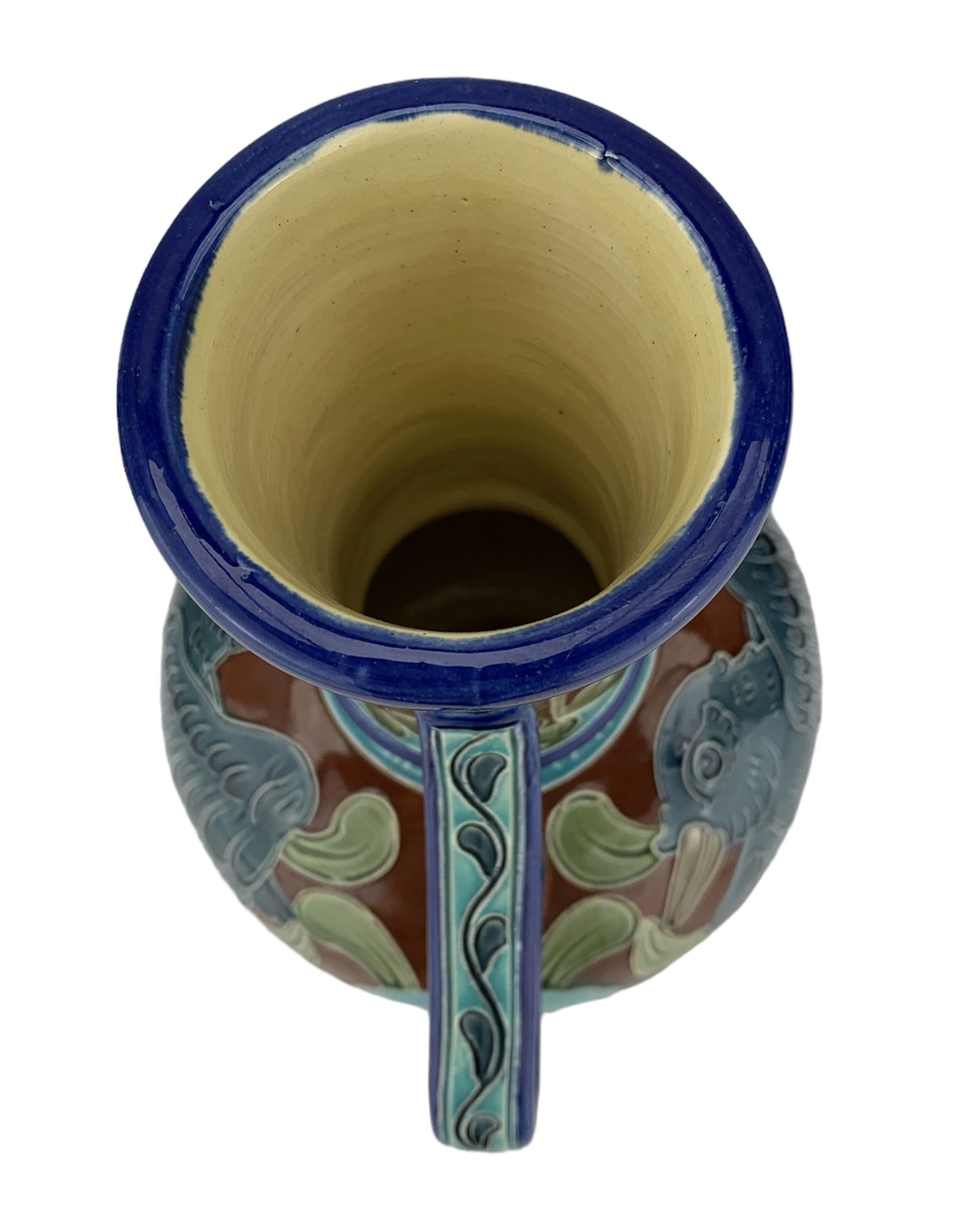 Burmantofts Faience partie-colour twin-handled vase - Image 5 of 6