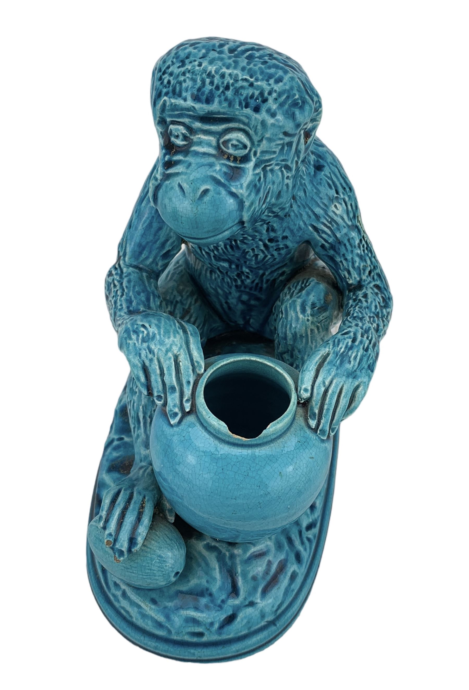 Burmantofts Faience turquoise-glaze model of a monkey - Image 5 of 6