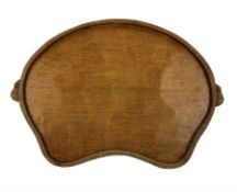Mouseman - adzed oak kidney shaped tea tray with twin carved mouse signature handles