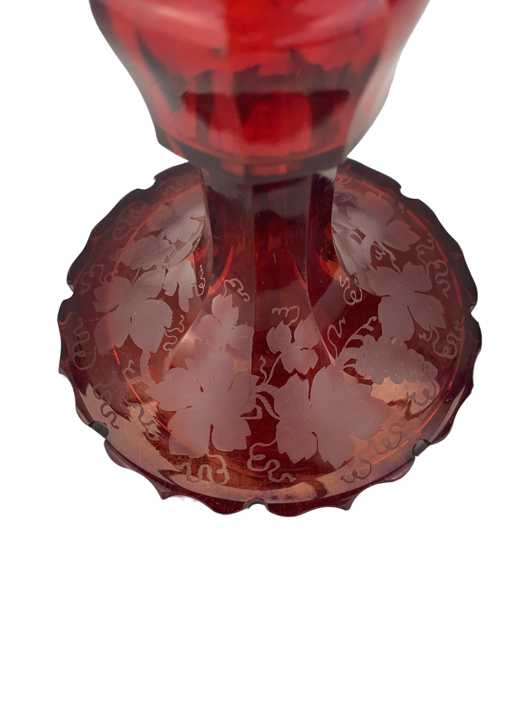 19th century Bohemian ruby overlay glass goblet vase and cover - Image 6 of 8