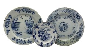 Two18th century Delft chargers and plate